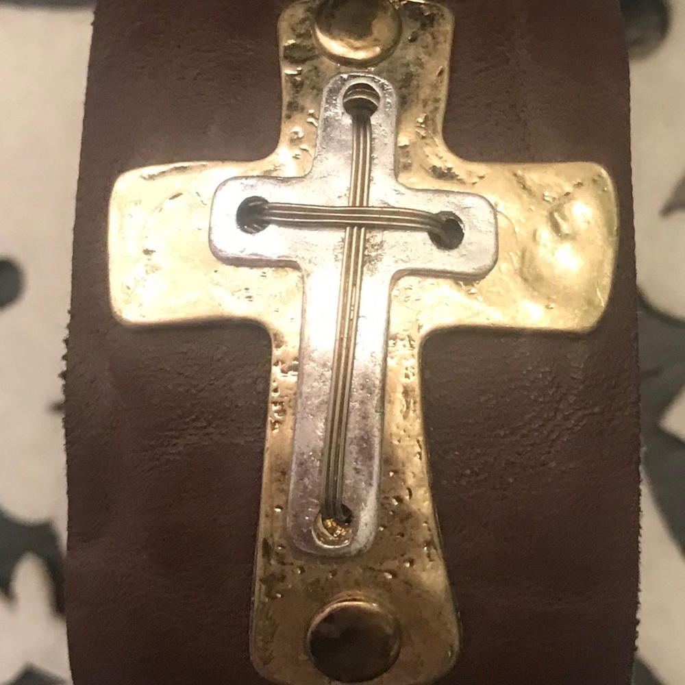 Leather Cuff Cross Bracelet
